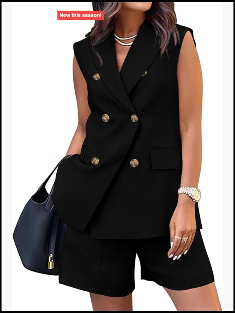 Sleeveless Blazer Vest and Shorts Two Piece Set with Pockets Business Casual